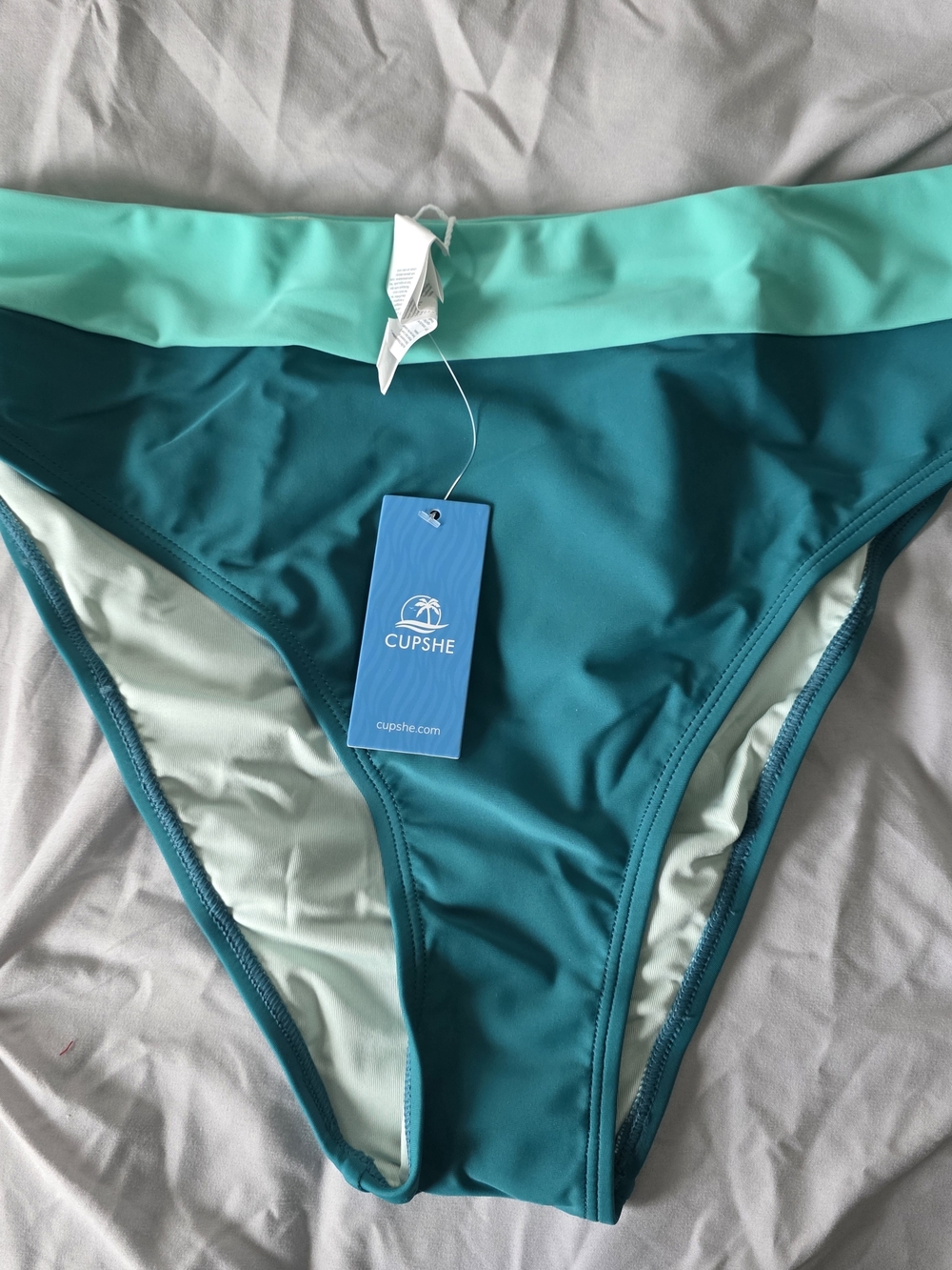 Cupshe Teal Bikini Bottom with Mint Fold-Over Waistband